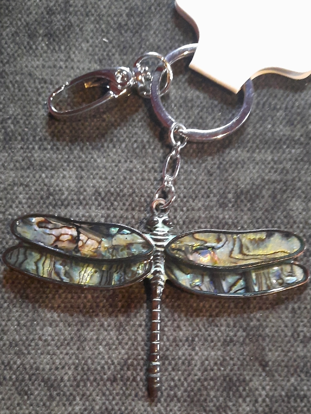 Dragonfly Verdigris Capri Inlaid Design Keychain Key Ring Purse Bag Charm NWT